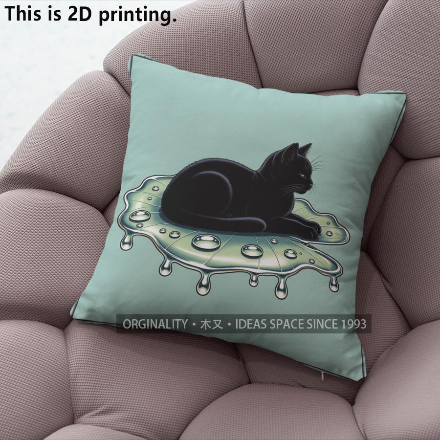 Lotus Leaf Black Cat Print Throw Pillow Covers Pattern Cushion Cover Suitable For Sofa Bedroom Car Pillow Cover