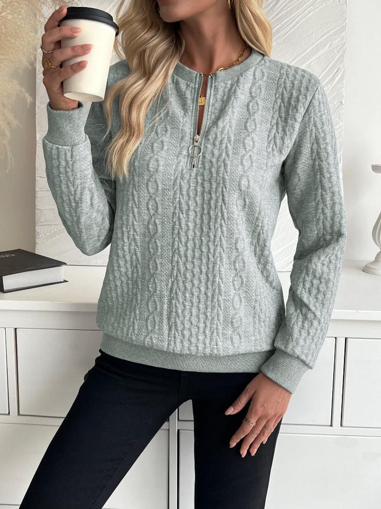Cozy Textured Quarter Zip Pullover Sweatshirt - Soft, Long Sleeve, Casual Wear for Fall & Winter - Women's Comfort Clothing