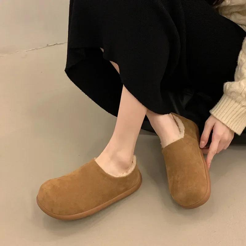 2025 New Flat-Heeled Fleece-Lined Full-Cover Birkies, Winter New One-Piece Warm Cotton Shoes for Women, Casual Fluffy Slippers