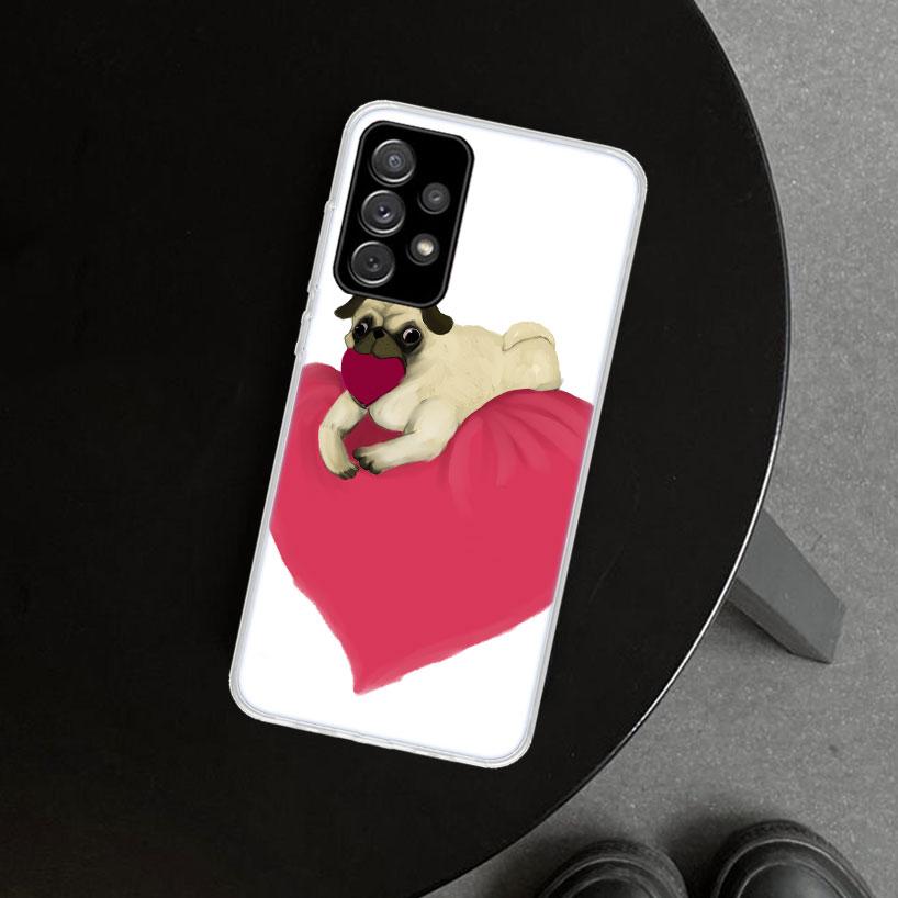 Cute Pug Dog Phone Case Cover For Samsung Galaxy A12 A22 A32 A52 A72 A02S A51 A50S A31 A20S A10S Note 20 Ultra 10 Plus Galaxy A5