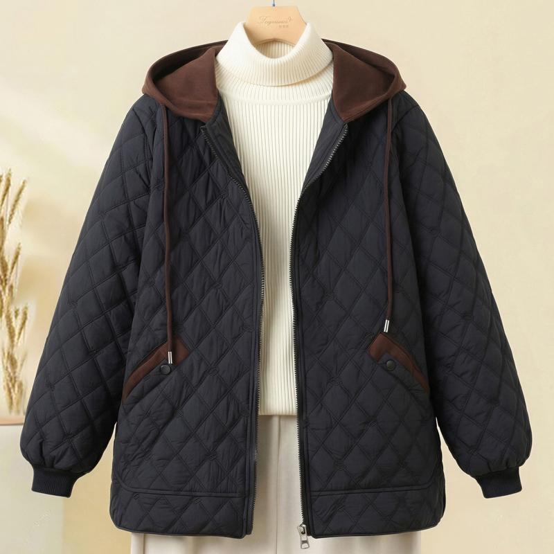Women Plus Size Quilted Cotton Coat Middle Aged Hooded Jacket Zip Up Warm Outerwear 4XL-8XL