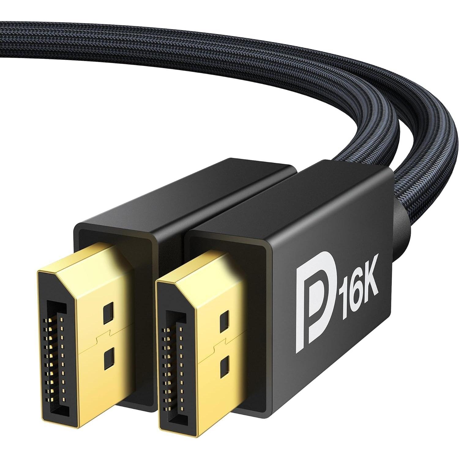 

80Gbps Displayport Cable 2.1, 16K DP Cord [16K@60Hz,8K@120Hz,4K@240Hz], Display Port 2.1 Cable Support HDR10, HDCP, DSC 1.2a, for PC/TV/Gaming Monitor 1M