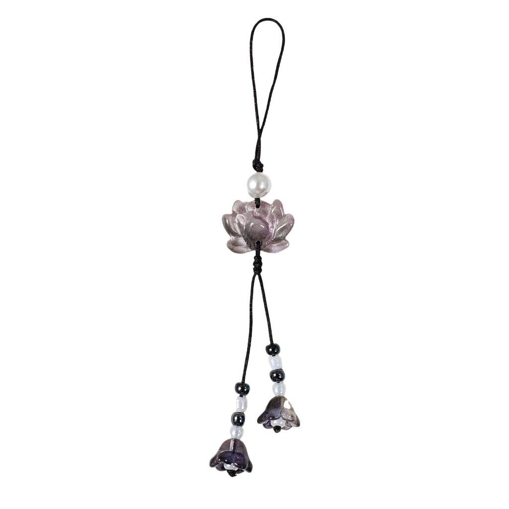 Elegant Transparent Lotus Beaded Phone Lanyard & Charm - Women's Exquisite Jewelry Gift