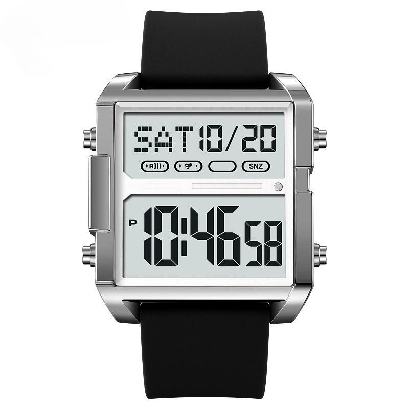 

Silicone Strap Digital Watch for Mens Dual Time Zone Waterproof LED Chronograph Date Week Alarm Clock