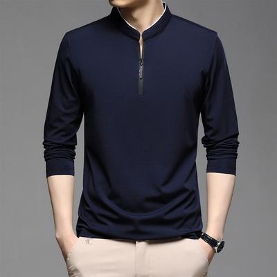Autumn Cotton Half Zipper Men's Long-Sleeved T-shirt Stand-up Base Shirt Youth Solid Color Casual Men's Clothing
