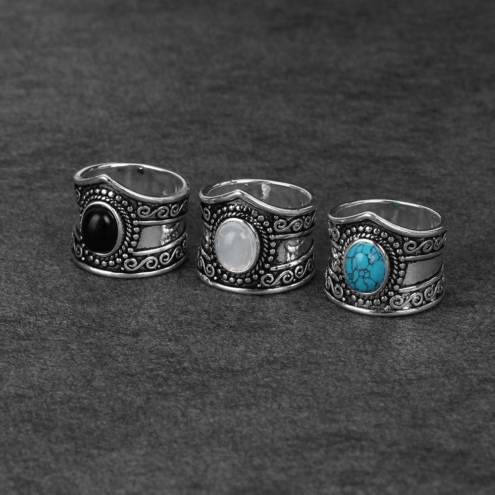 Silver Women Rainbow Moonstone Black Agate Natural Gemstone Rings Turquoise Silver Women Rainbow Moonstone Black Agate Natural Gemstone Rings Turquoise