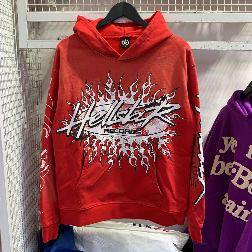 Hellstar Ausgefranster Retro Lockerer Reißverschluss Reiner Baumwoll Hoodie - Amerikanischer Hip Hop Stil