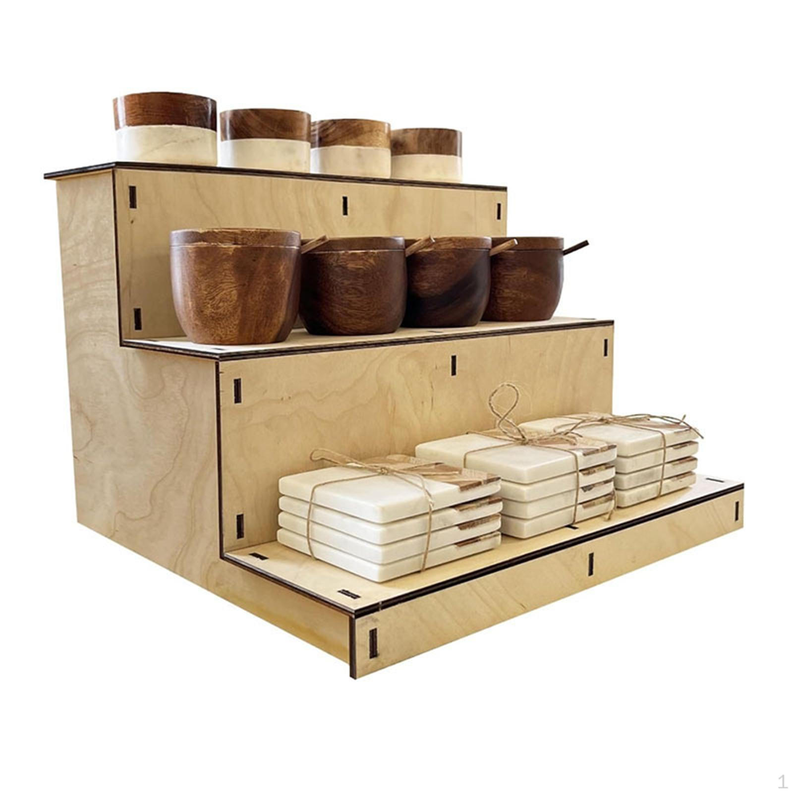 

3 Tier Wooden Food Display Stand, Multifunctional Farmhouse Decor Party Supplies Cup Organizer Wood