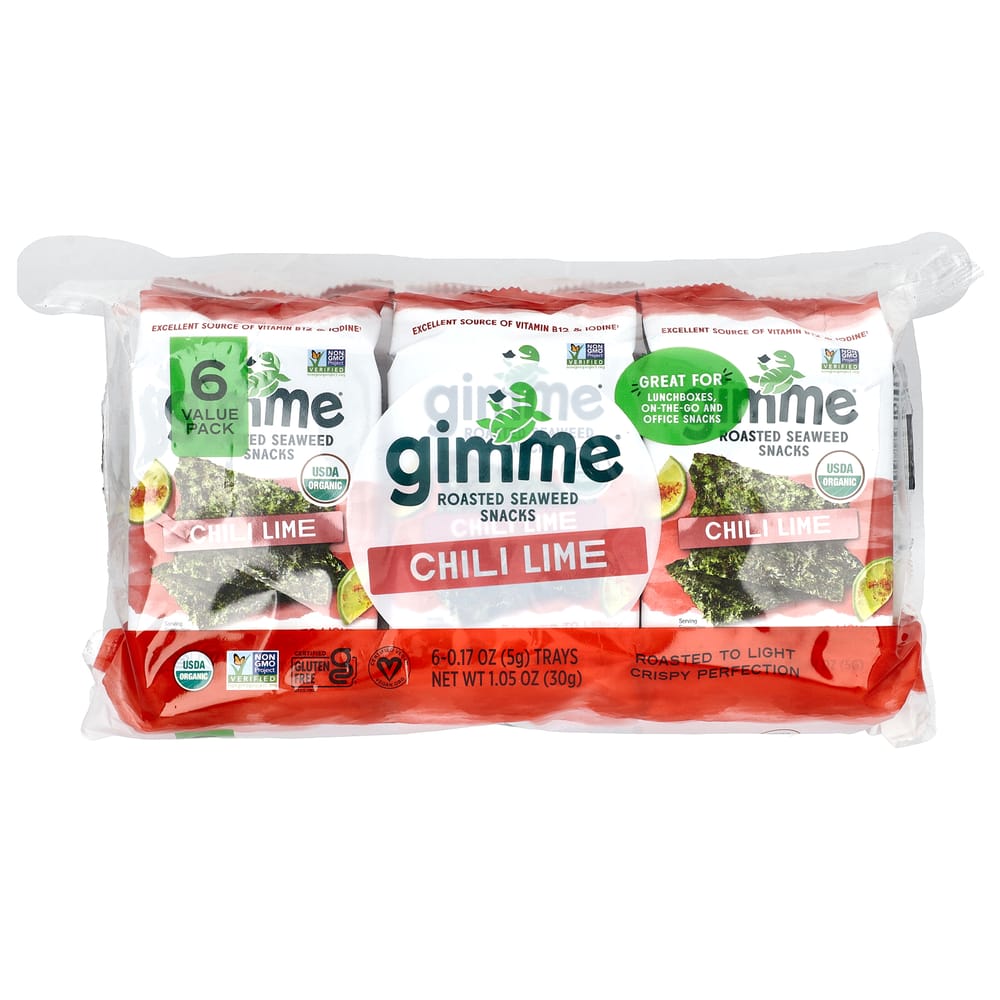 iHerb Roasted Seaweed Snack, Chili Lime Flavor, 6-Pack (5g / 0.17oz each)