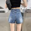 High Waist Denim Shorts Women Vintage Style Wide Leg Cropped Pants Slim Fit Casual Wear