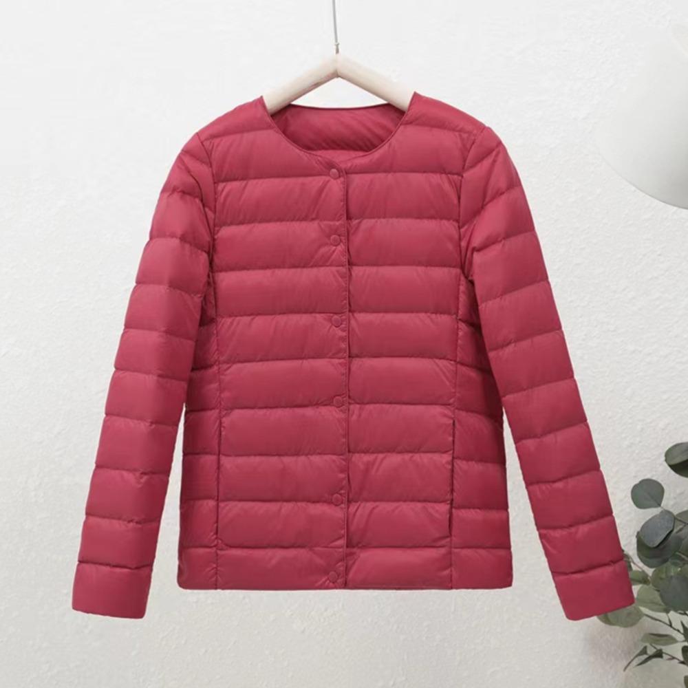Women's Crew Neck Long Sleeve Slim Fit Lightweight Puffer Coat Short Down Jacket