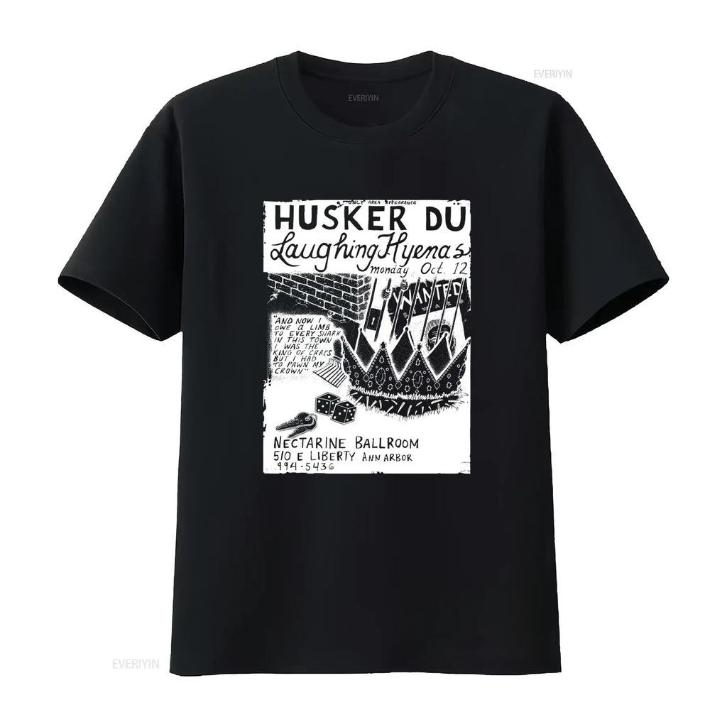 Husker Du Laughing Hyenas Gig Flyer Inspired Limited Edition Classic Black Tribute T Shirt Vintage Washed Versatile Streetwear