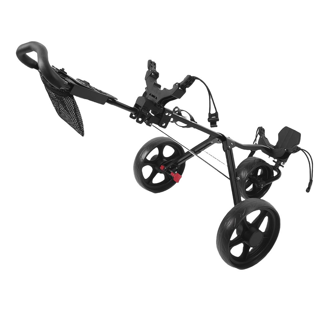 3 Wheel Folding Push Cart Portable Scorecard Holder Sports Bag Push Cart with Foot Brake Adjustable Buckle for Ball Tee