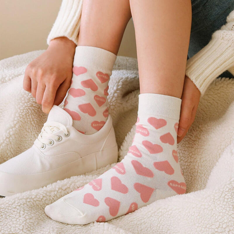 Serine White Red Pink Heart No-Compression Socks Mid-Calf Socks Red and White
