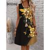 Women Bohemia Floral Print Dresses Summer Retro Sleeveless Vest Loose Dress Casual Sundress Flowers Print Short Dress Vestidos