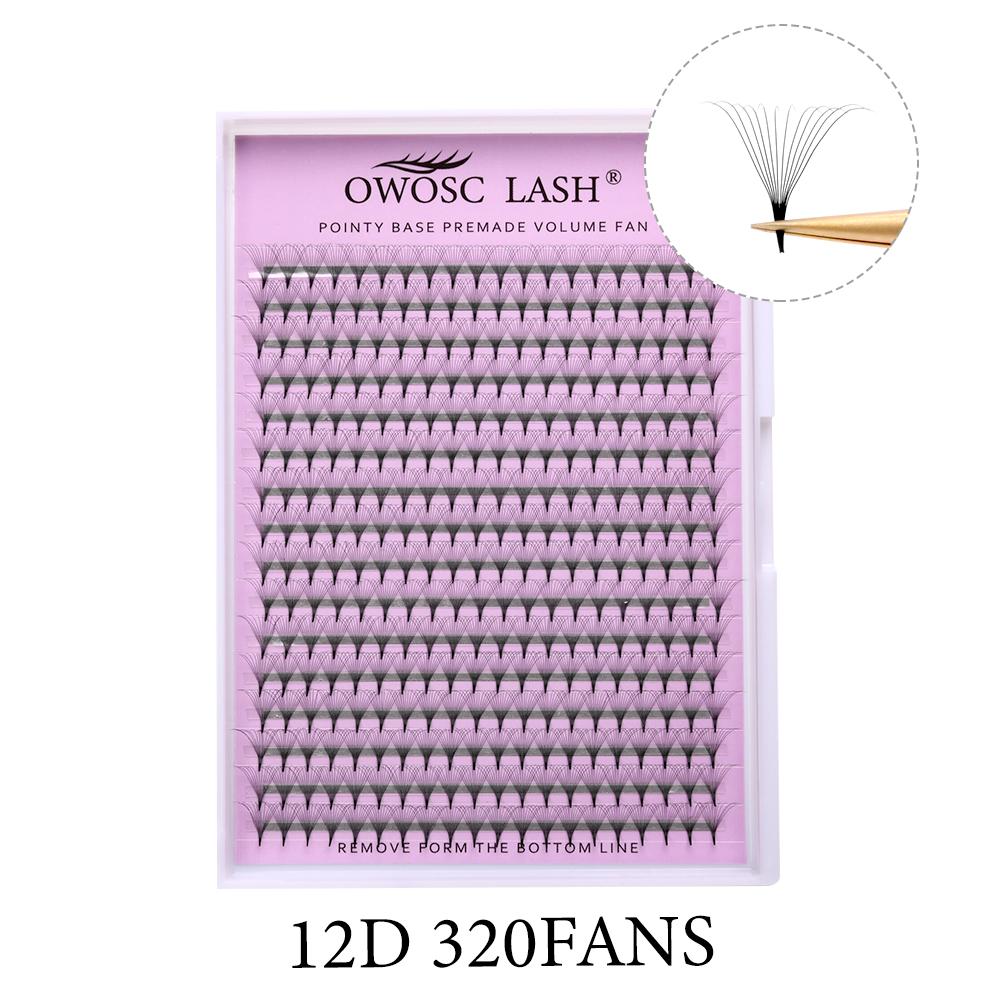 OWOSC 320 Fans Pointy Base Premade Volume Fans Medium Stem Sharp Thin Pre Made Russian Volume Fan Eyelash Extensions Custom Logo