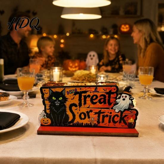 Tiered Tray Decorations Halloween Pumpkin Haunted House Letter Ornament Wooden Tabletop Spooky Seasonal Accents Festive Desk Decoration for