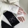 Solid Color Imitation Mink Half Finger Gloves Bow Hot Diamond Warm Cute Fingers Prevent Cold Warm Fingers for Students