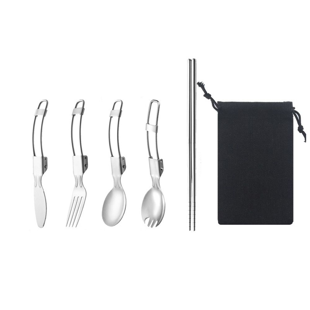 Flatware Lunch Utensils Kitchen Tool Folding Fork Serving Spoon Folding Cutlery Set Tableware