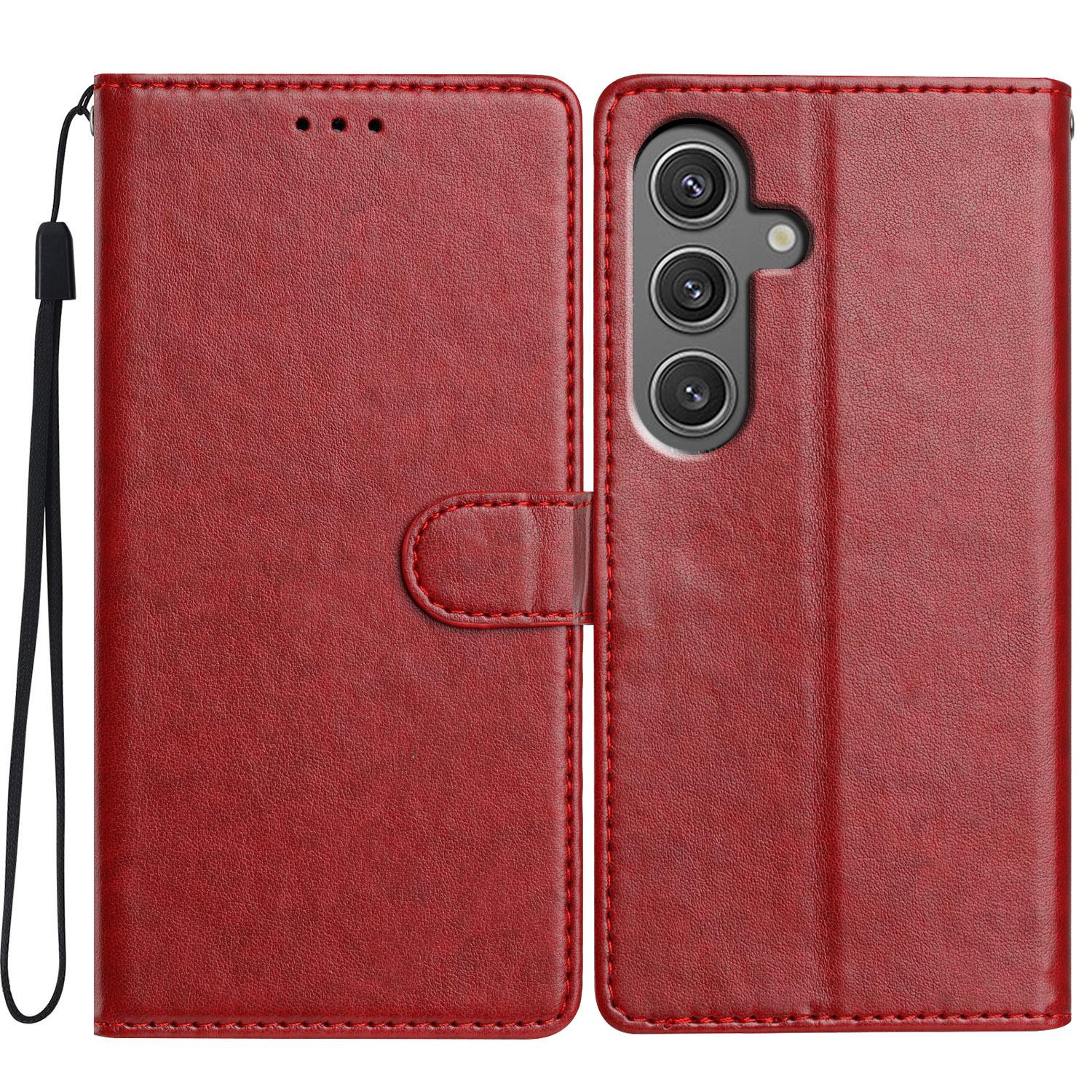 

For Samsung Galaxy A56 5G Leather Case Wallet Stand Phone Cover with Handy Strap Red