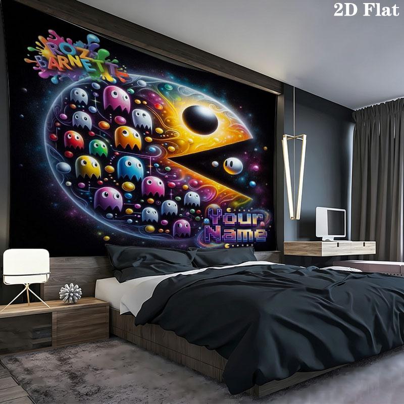Pac-Man Custom Name Wall Tapestry Aesthetic Wall Hanging Printed Fabric Blanket Decorative Tapestries for Bedroom Living Room Home Decor