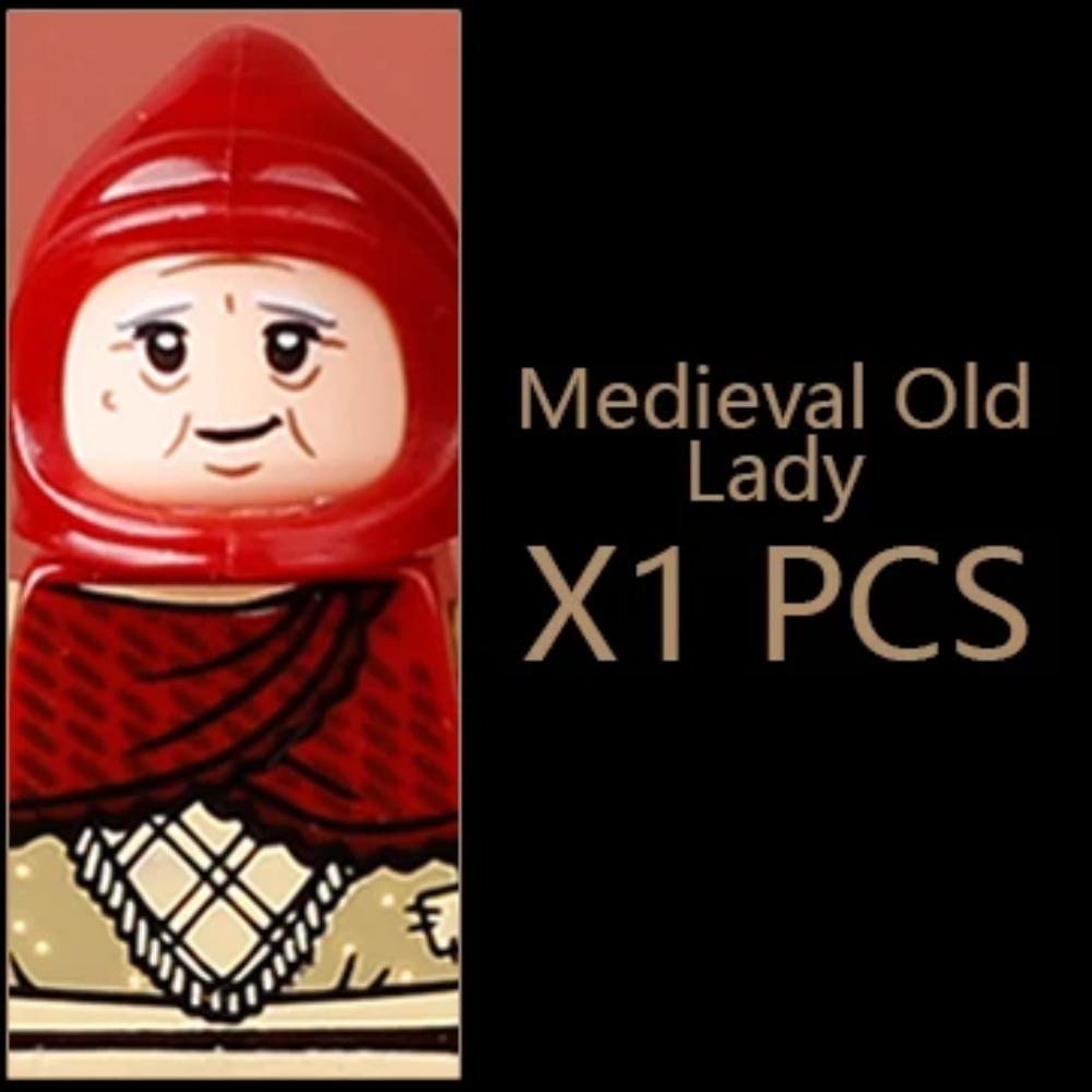 MOC Medieval Villager Figures Witch Blacksmith Farmer Building Blocks Peasant Old Lady Hoe Hammer Soldier Bricks Toys Kids Gift