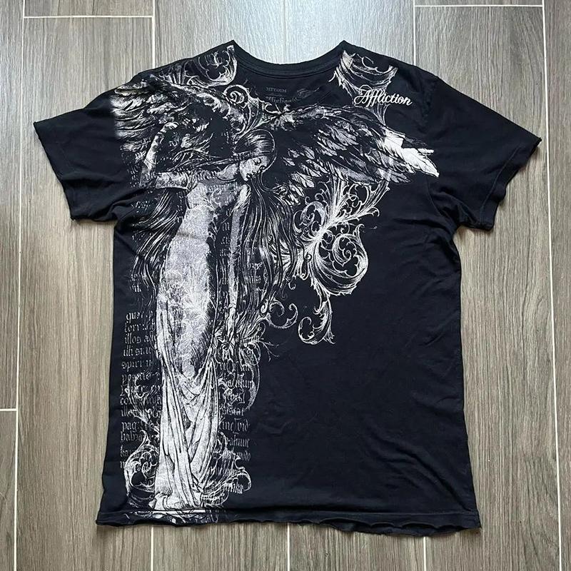 Y2K Ρετρό T-shirt Νέο Harajuku Χιπ-χοπ Στρογγυλή Λαιμόκοψη Κοντομάνικο Γοτθική Εκτύπωση Γράμμα Φαρδύ Τοπ Ρούχα Δρόμου