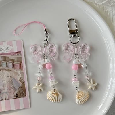 Štýlový prívesok mušlí a perál kľúčenka oceánsky pentagram šnúrka na telefón prívesok roztomilý korálkový remienok na mobil taška kľúčenka
