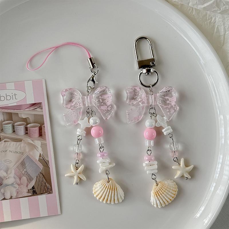 Stylish Shells And Pearls Pendant Keychain Ocean Pentagram Phone Strap Charm Cute Beaded Cell Phone Strap Bag Keychain