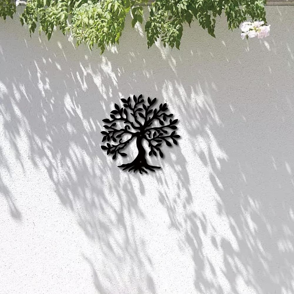 Tree of Life Black Metal Wall Art Rustic Iron Sculpture Home Decor Living Room Bedroom Decorative Hanging Ornament 12x12 Inch