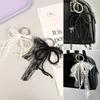 Korean Cute Lace Bow Pearl Beaded Phone Pendant Chain Accessories Aesthetic Ballet Shoes Camera Bag Decoration Keychain Gift