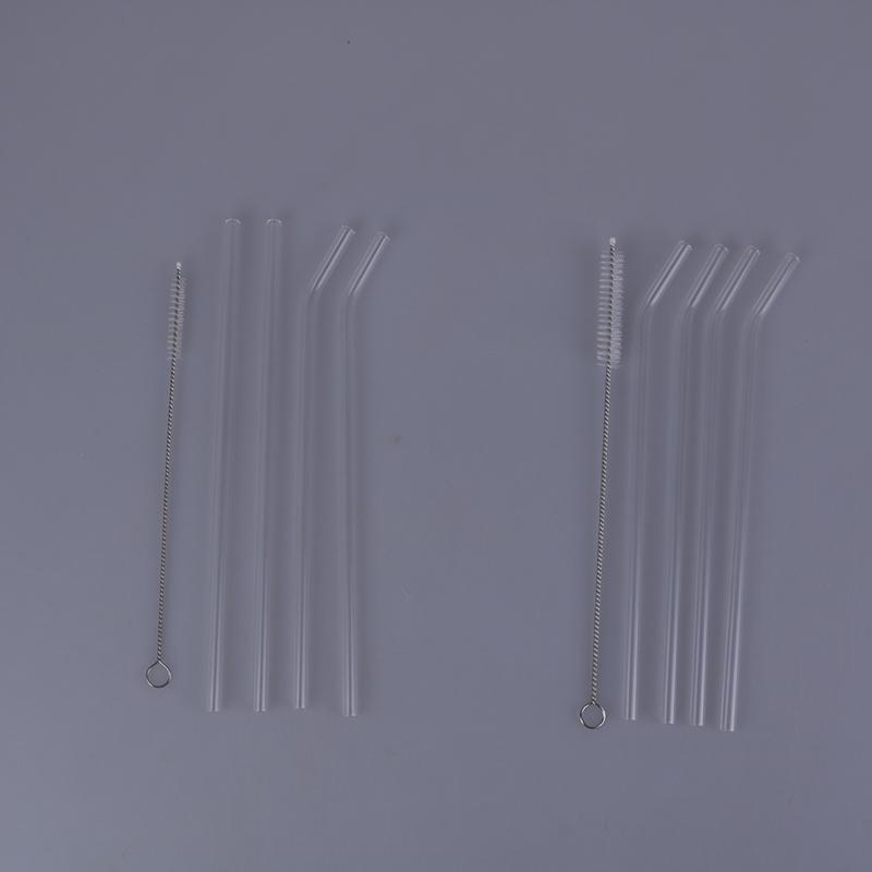 Pailles à courbure droite en verre Transparent, brosse de nettoyage pour boissons, Bar, 5 pièces