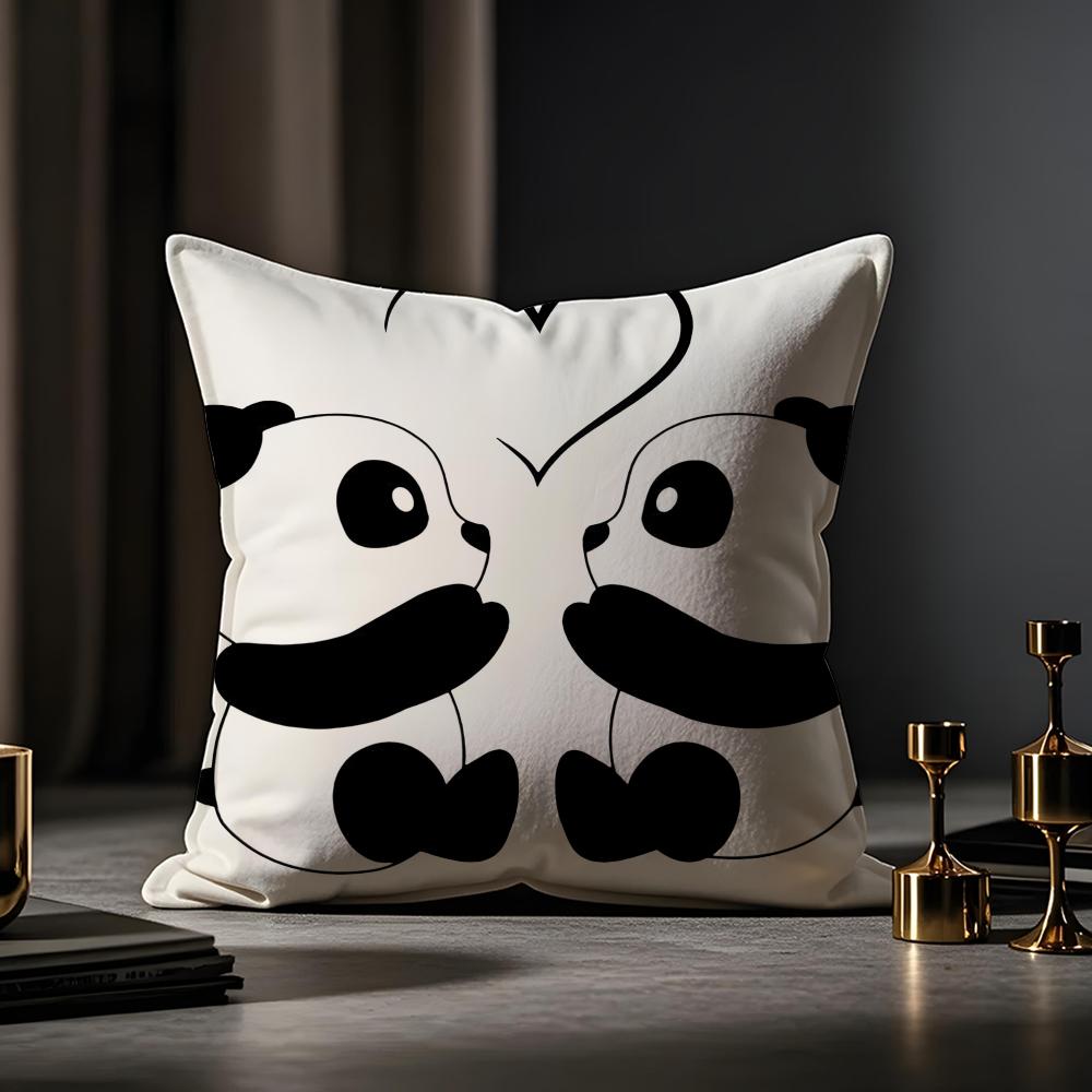 Lovely Panda Cushion Cover Anti-dustmite Pillowcase Invisible Zipper Silky Short Plush Sofa Cushion Cover
