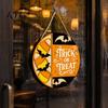 Bat Silhouette Ornament Halloween Trick or Treat Wooden Door Sign, Retro Round Atmosphere Prop Hanging Plaque for Home Front Wall & Party Decoration