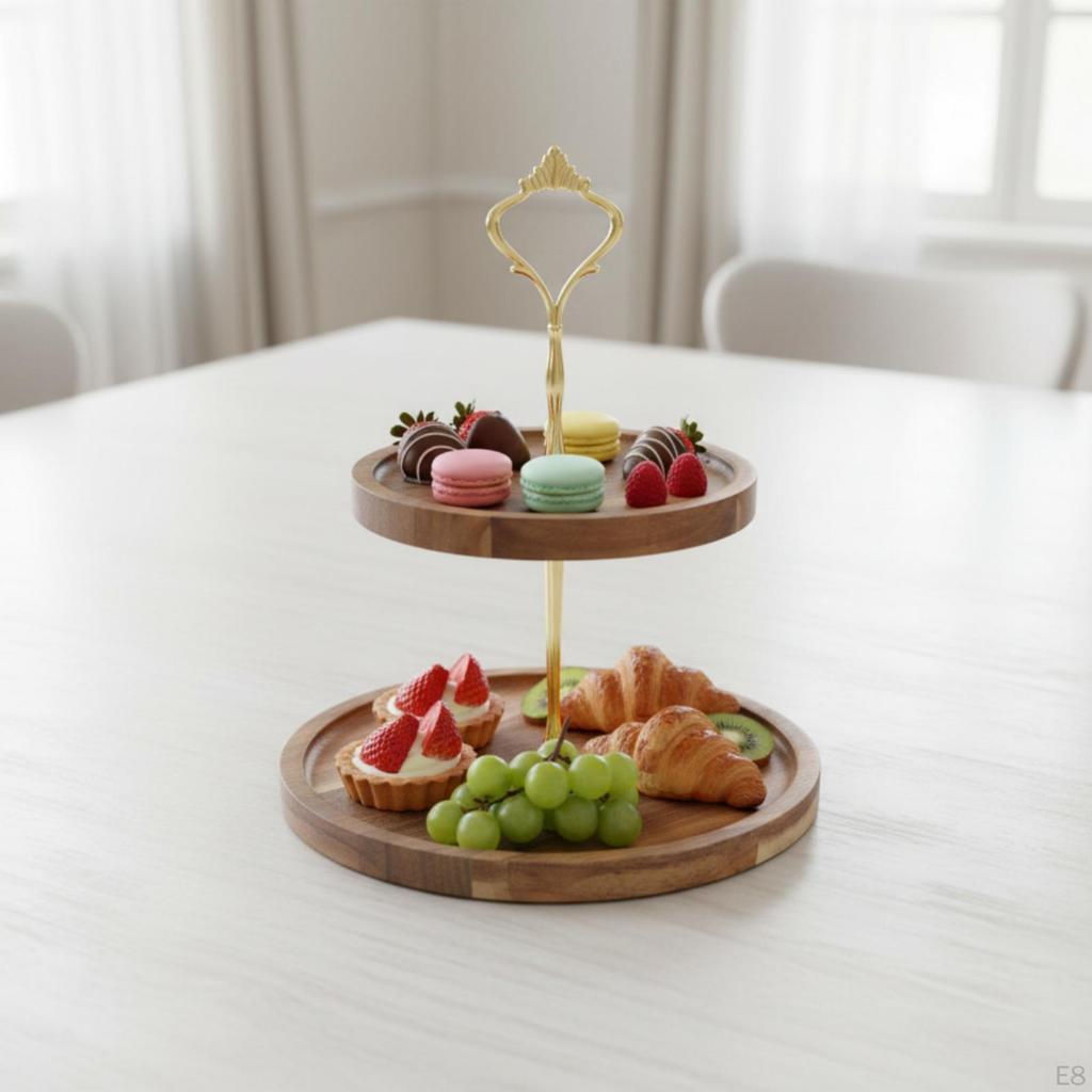 2Tier Dessert Stand Tiered with Wooden Trays Rustic Cake Display Rack for Hosts,