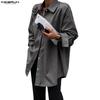 Plus Size Men Lapel Neck Long Sleeve Lace-up Striped Loose Casual Long Shirts