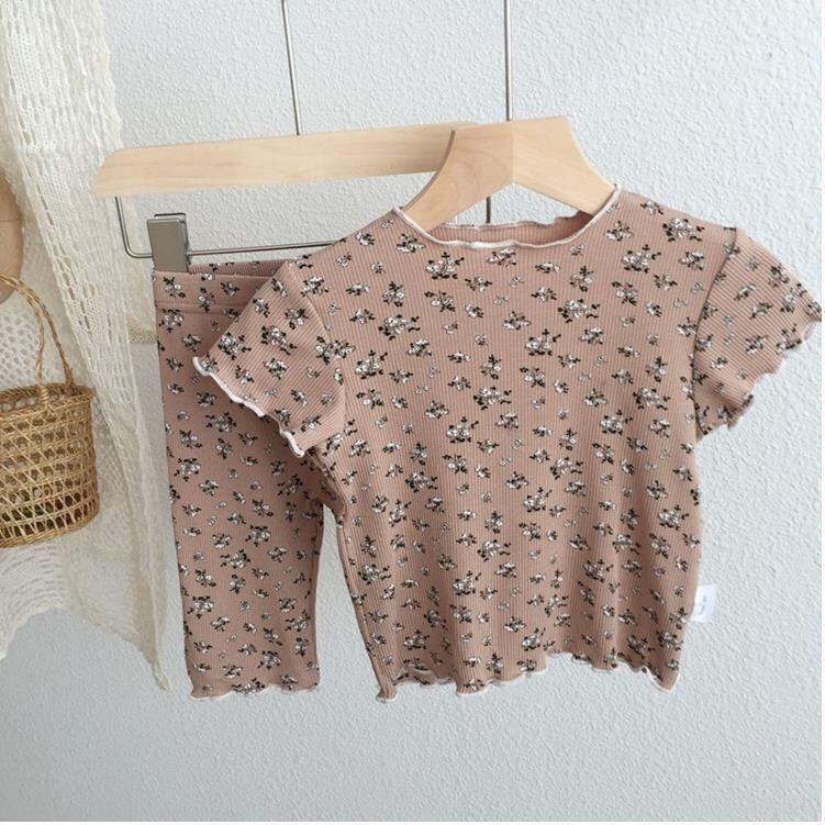 Summer 2024 Korean Style Floral Short Sleeve Baby Two-Piece Set