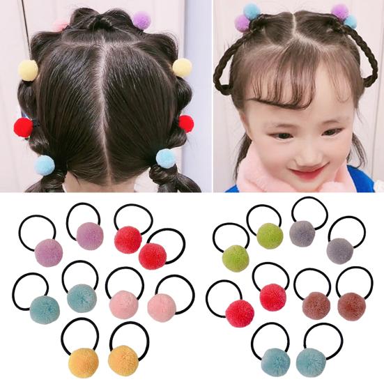 10 Pcs Children Hair Rope Plush Ball High Elasticity Anti-slip Reusable