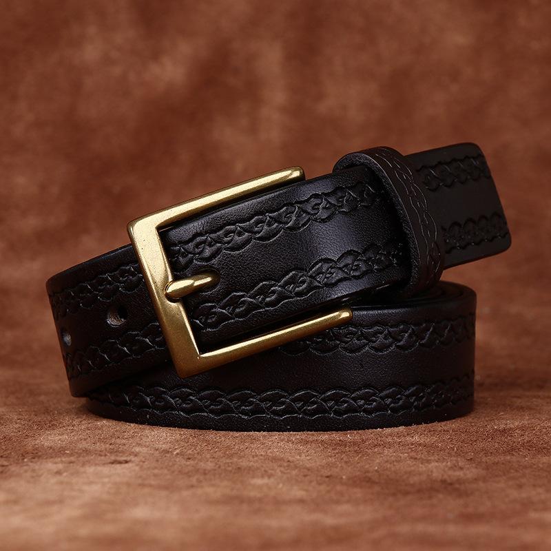 Italy Imported Vegetable Tanned First Layer Cowhide Belt Women'S Leather Fashion Casual Personality Retro Embossed Belt Women'S