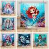 Mermaid Princess Shower Curtain Cartoon Underwater World Waterproof Curtain For Bathroom Kids Friendly Ocean Design With Hooks