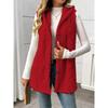 Damen Uni Farbe Wende Flauschige Kapuzen Knopf Strickjacke Weste Lässig Herbst Winter Mode