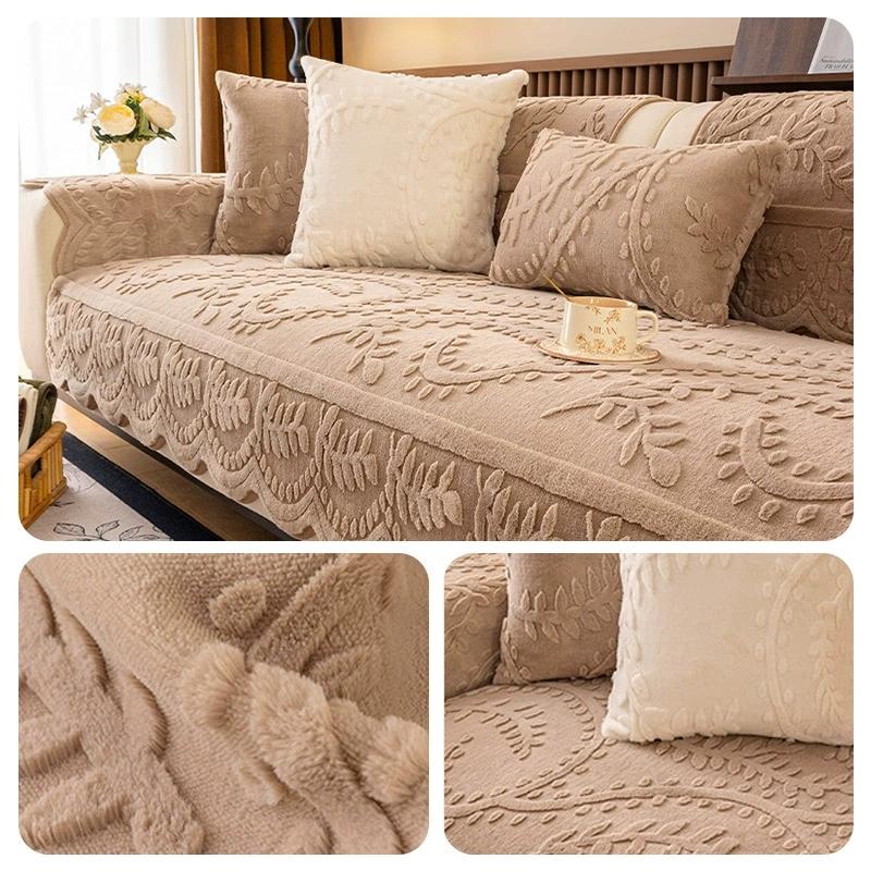 1PC Leaves Jacquard Sofa Cover Thicken Plush Winter Sofas Mat Pad Nordic Style Non-slip L Couch Slipcovers for Living Room 