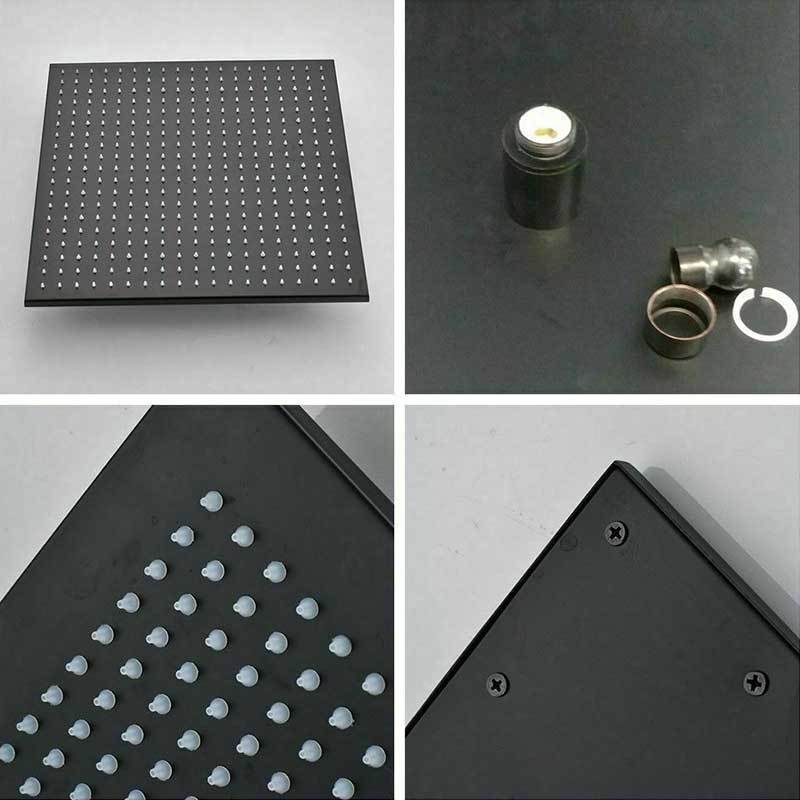 Matte Black Rain Shower Head LED Changing 16" Square Brass Shower Head Faucet Bathroom Accessory Top Over-head Shower Sprayer