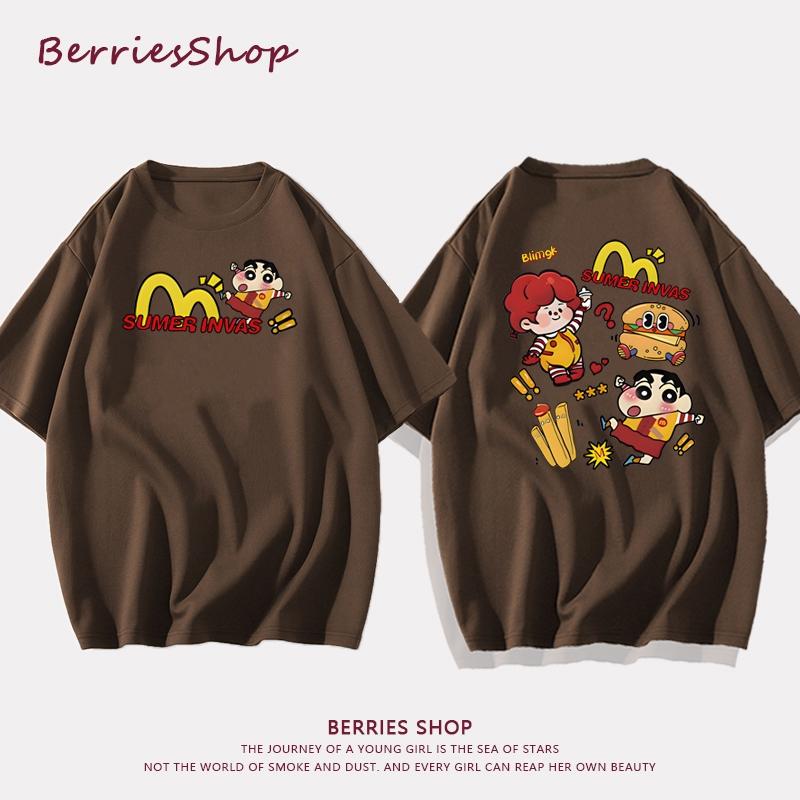 Women's and children's summer cute hamburger print casual loose short sleeved Korean style T-shirt