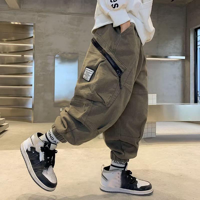 

Boys Spring Autumn Children s Clothing Cargo Pants Children s Casual Large Size Sweatpants Boys Fashion Fake Zippers Cargo Pants 120 чорний
