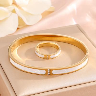 Stainless Steel Bracelet And Ring Set for Women Simple Design Fashionable Jewelry for Parties And Banquets