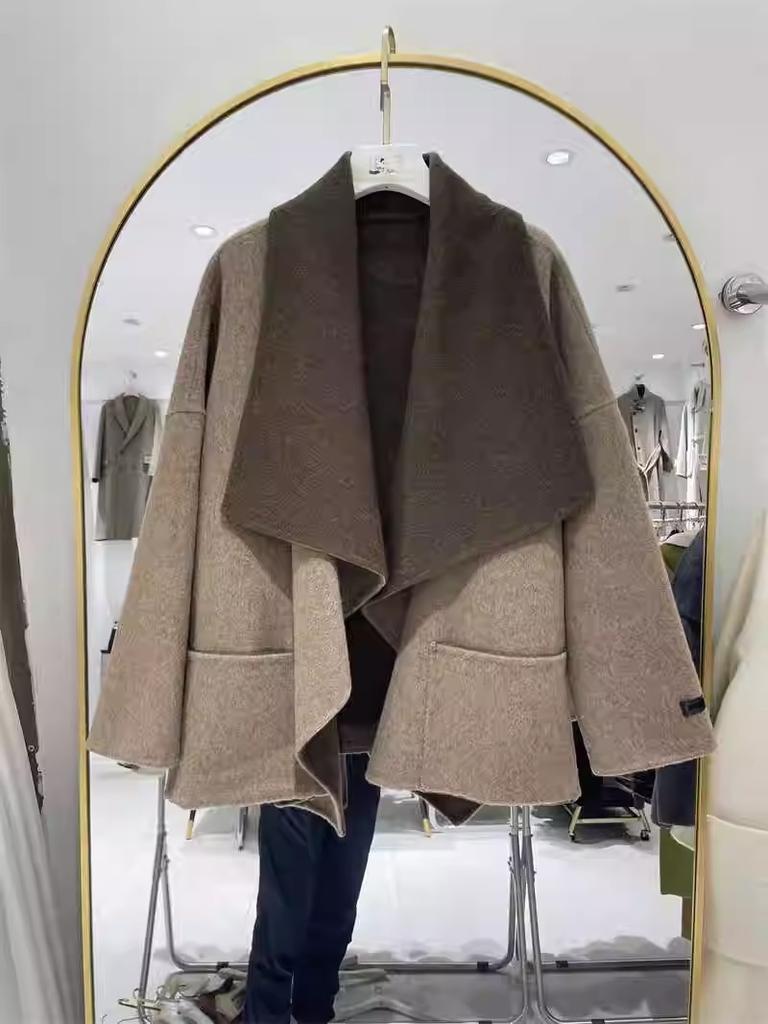 Big Lapel Double-sided Fleece Wool Coat High-end Sense Autumn and Winter New Woolen Coat Woolen Women's Bat Design Sense
