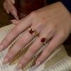 French Retro Classic  Gold Plated Lab Ruby Rings For Women Vintage Red Zircon Princess Banquet Finger Rings Trendy Jewelry