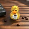 3D Printed Coffee Duck Collectible Figurine, Detailed Gold Duck Holding Coffee Cup Desk Decor for Colleagues And Friends