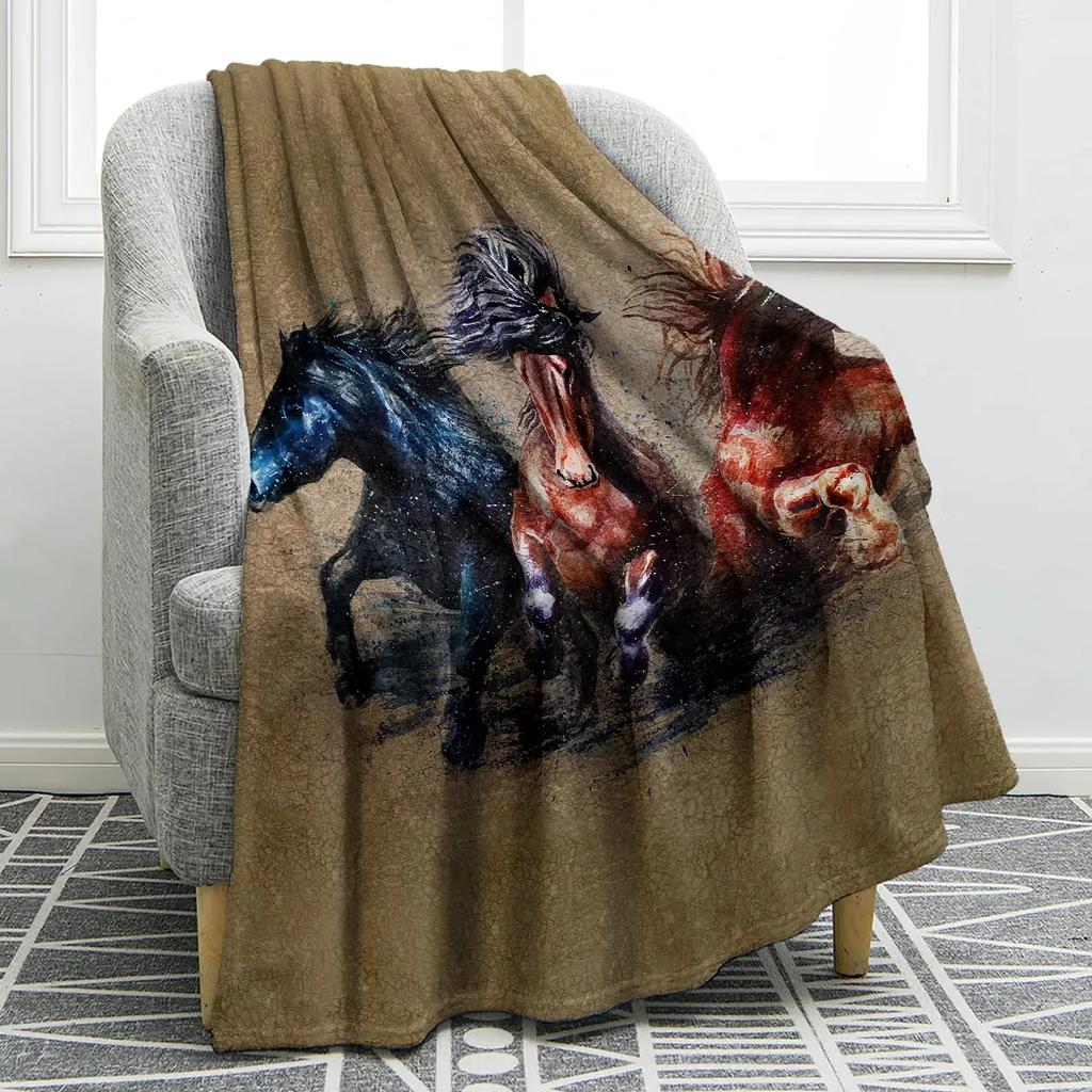 Horse Floral Blanket Animal Flower Pattern Print Throw Blanket Super Soft Comfortable Lightweight for Living Room for Kids Teens